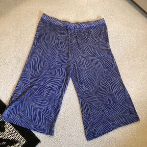 Honeydew Blue Patterned Wide-Leg Midi Lounge Pants